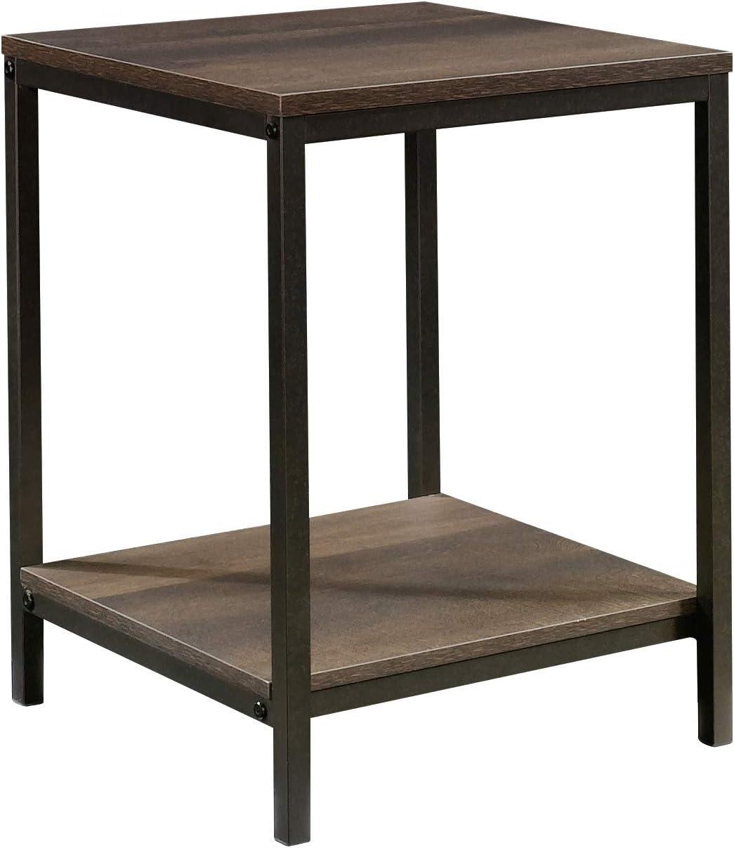 Smoked Oak and Black Metal Rectangular Side Table with Shelf