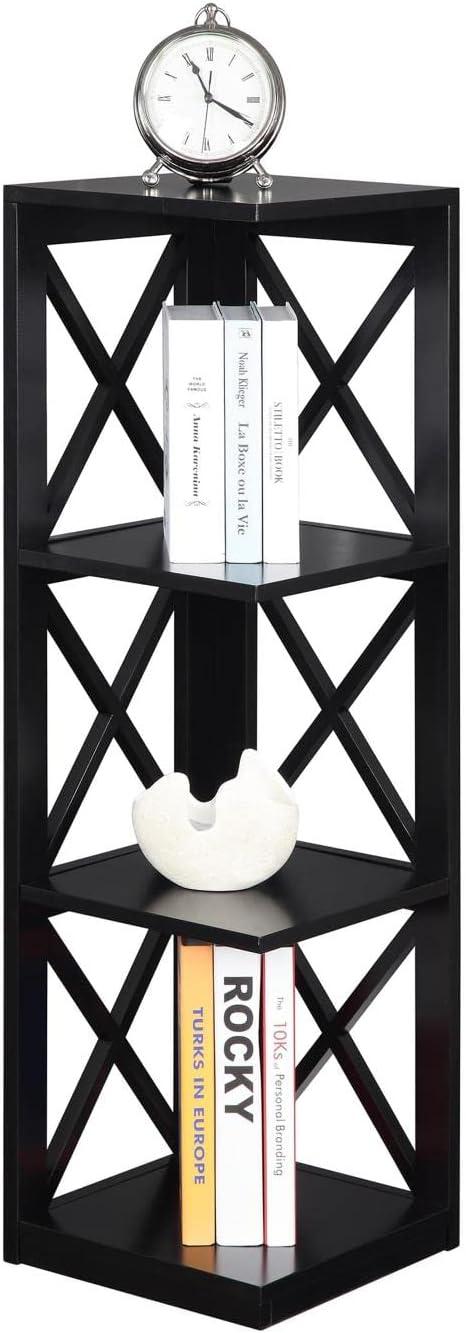 Oxford Elegant Black Wood 3-Tier Corner Bookcase