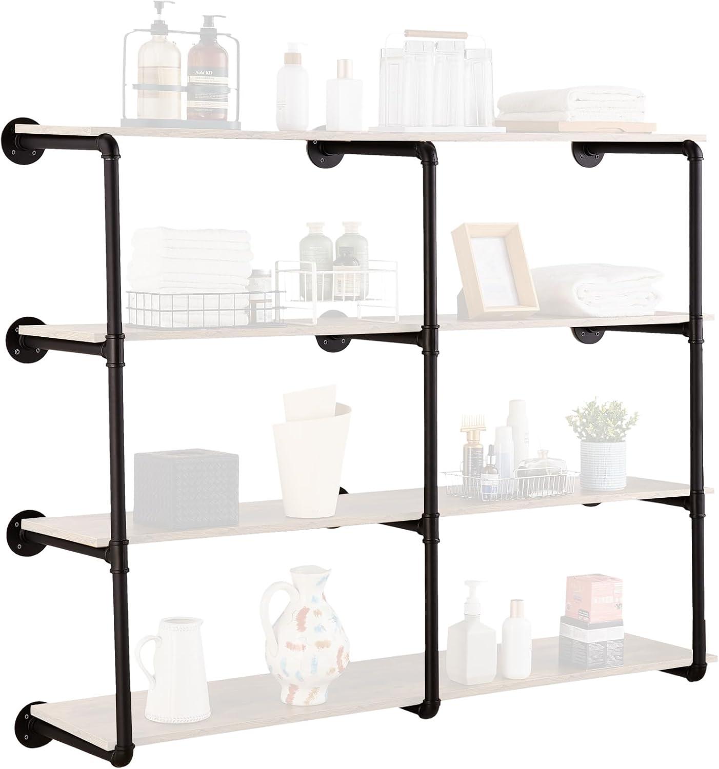 17 Stories Industrial Pipe Shelf 4 Tier 3PCS 11.8in W Wall-Mount Planks NOT Included