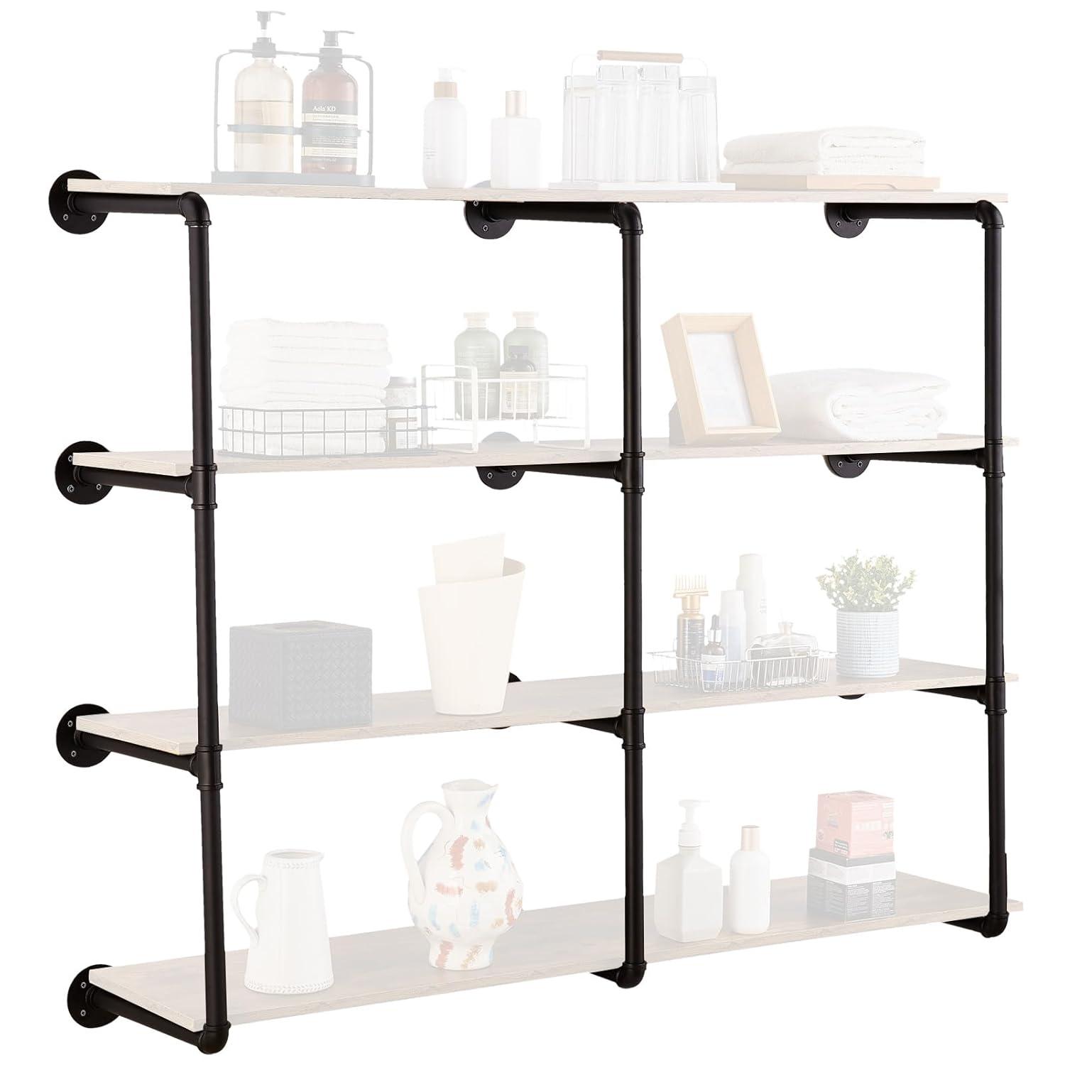 17 Stories Industrial Pipe Shelf 4 Tier 3PCS 11.8in W Wall-Mount Planks NOT Included
