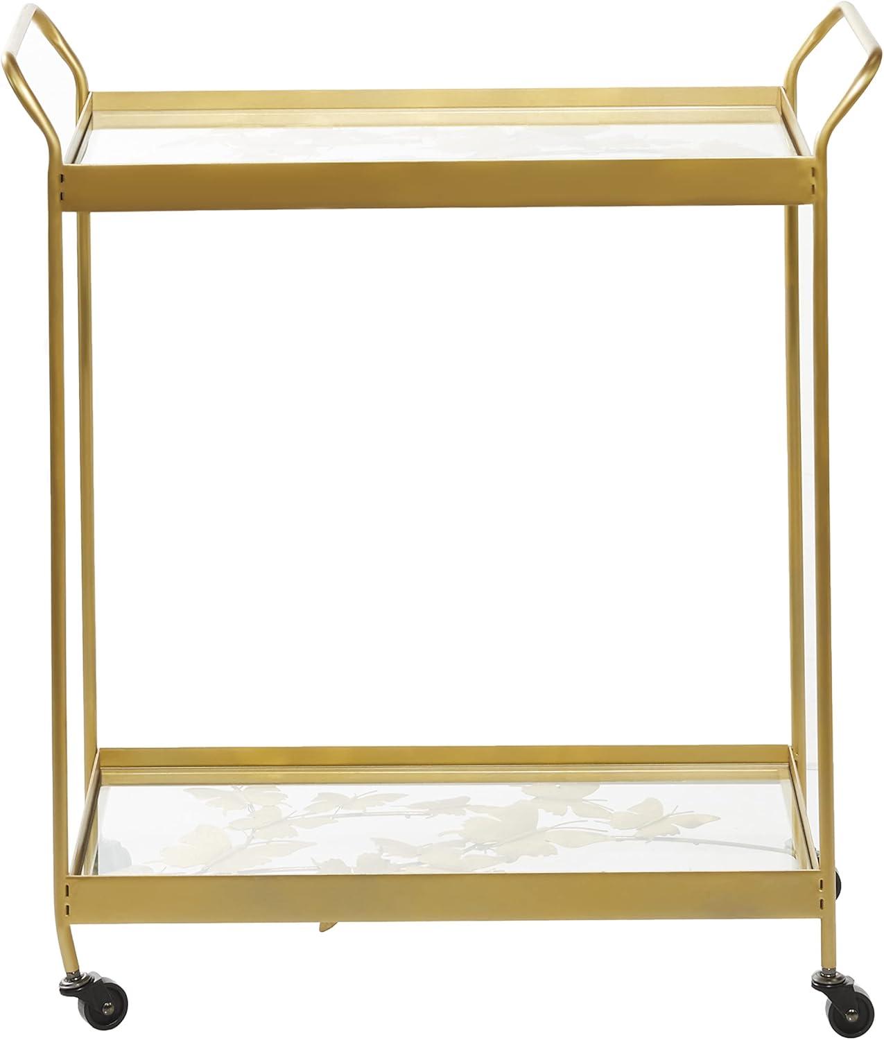 DecMode Metal Bar Cart Contemporary Gold