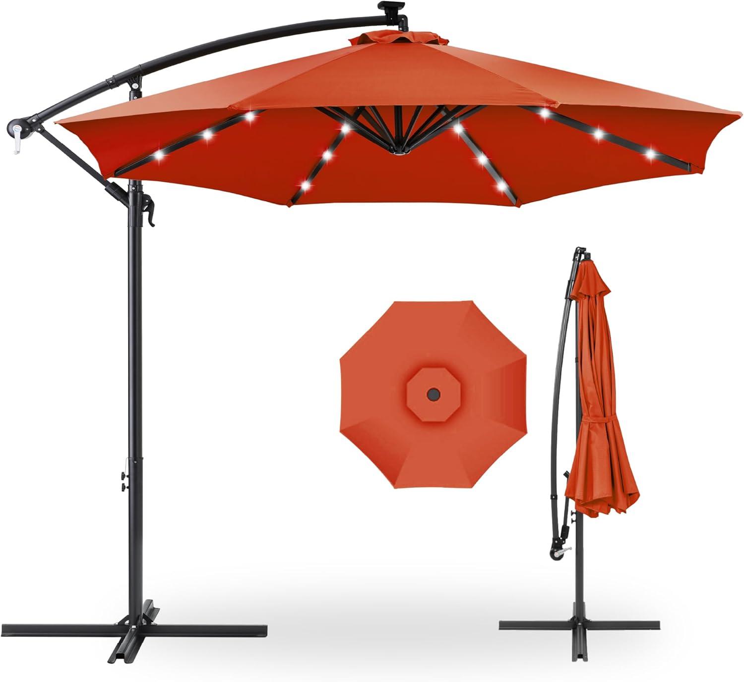 Best Choice Products 10ft Solar LED Offset Hanging Outdoor Market Patio Umbrella w/ Adjustable Tilt - Rust