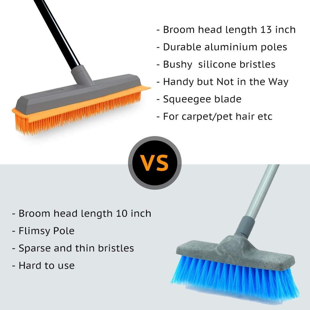 Rubber Push Handle Broom for Hardwood Floor,Carpet Rake Pet Hair Remover Broom