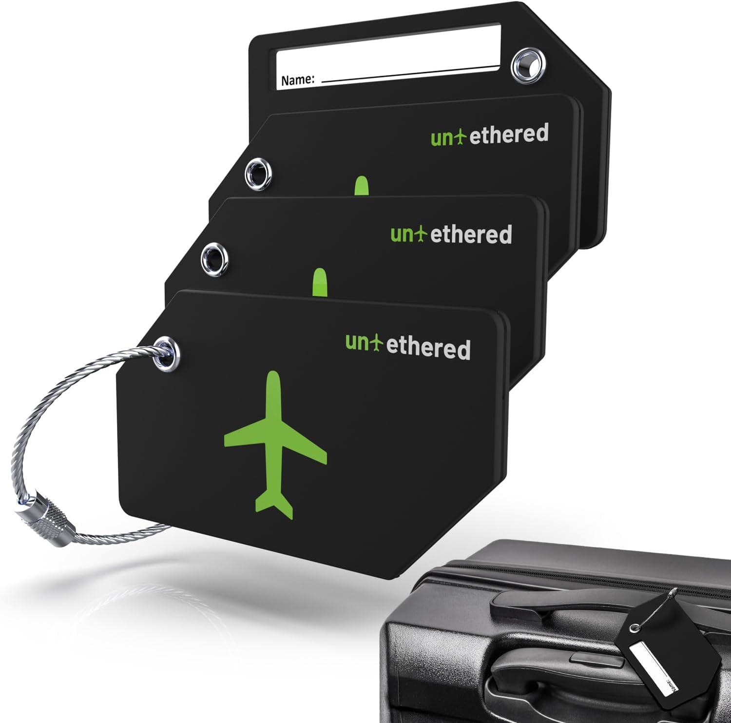 Untethered 4-Pack Luggage Tag Set | Luggage Tags, Luggage Tags for Suitcases, Bag Tag, Luggage Tags 4 Pack, Suitcase Tags, Identifiers Travel Bag Tags for Luggage, Name Travel Tags for Luggage