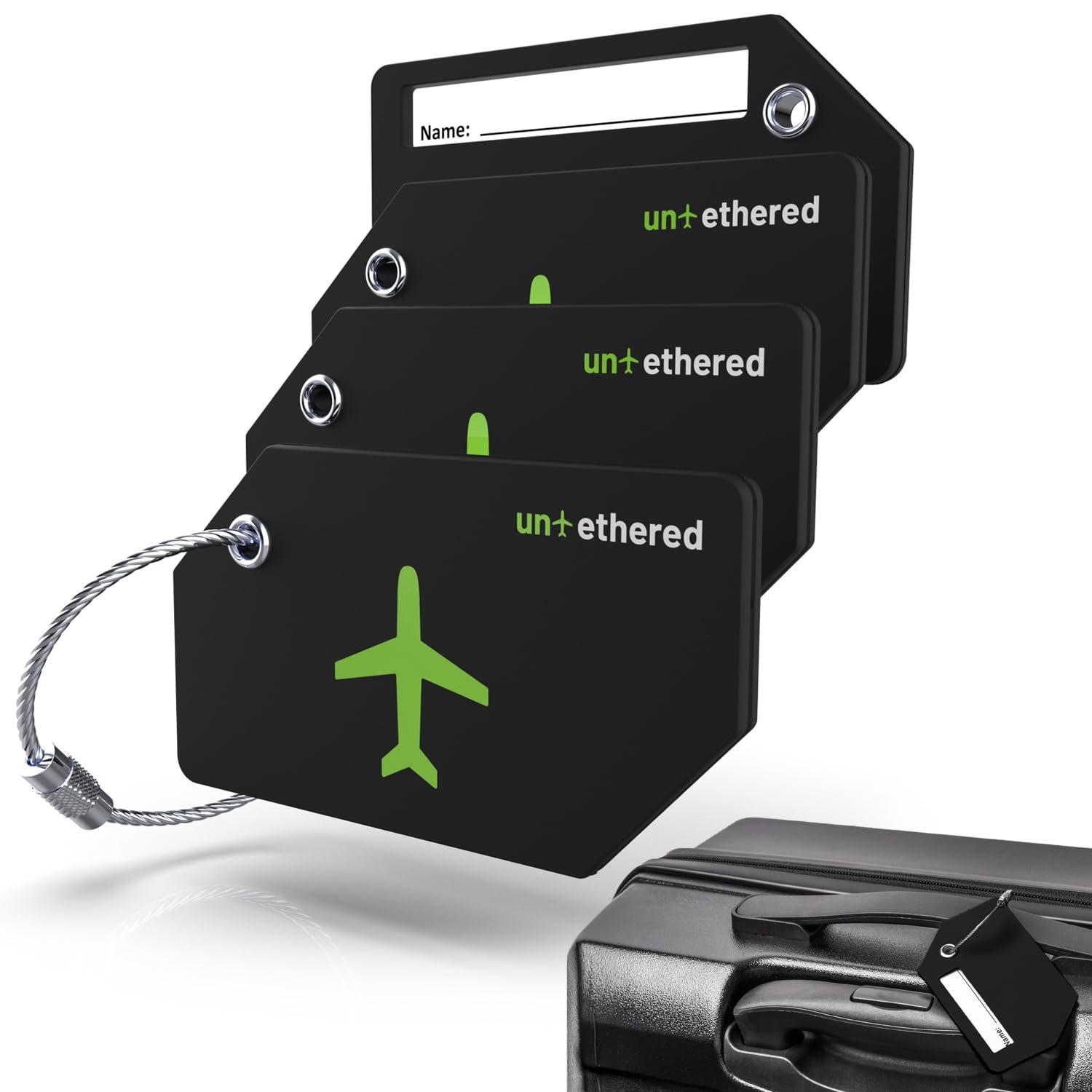 Untethered 4-Pack Luggage Tag Set | Luggage Tags, Luggage Tags for Suitcases, Bag Tag, Luggage Tags 4 Pack, Suitcase Tags, Identifiers Travel Bag Tags for Luggage, Name Travel Tags for Luggage