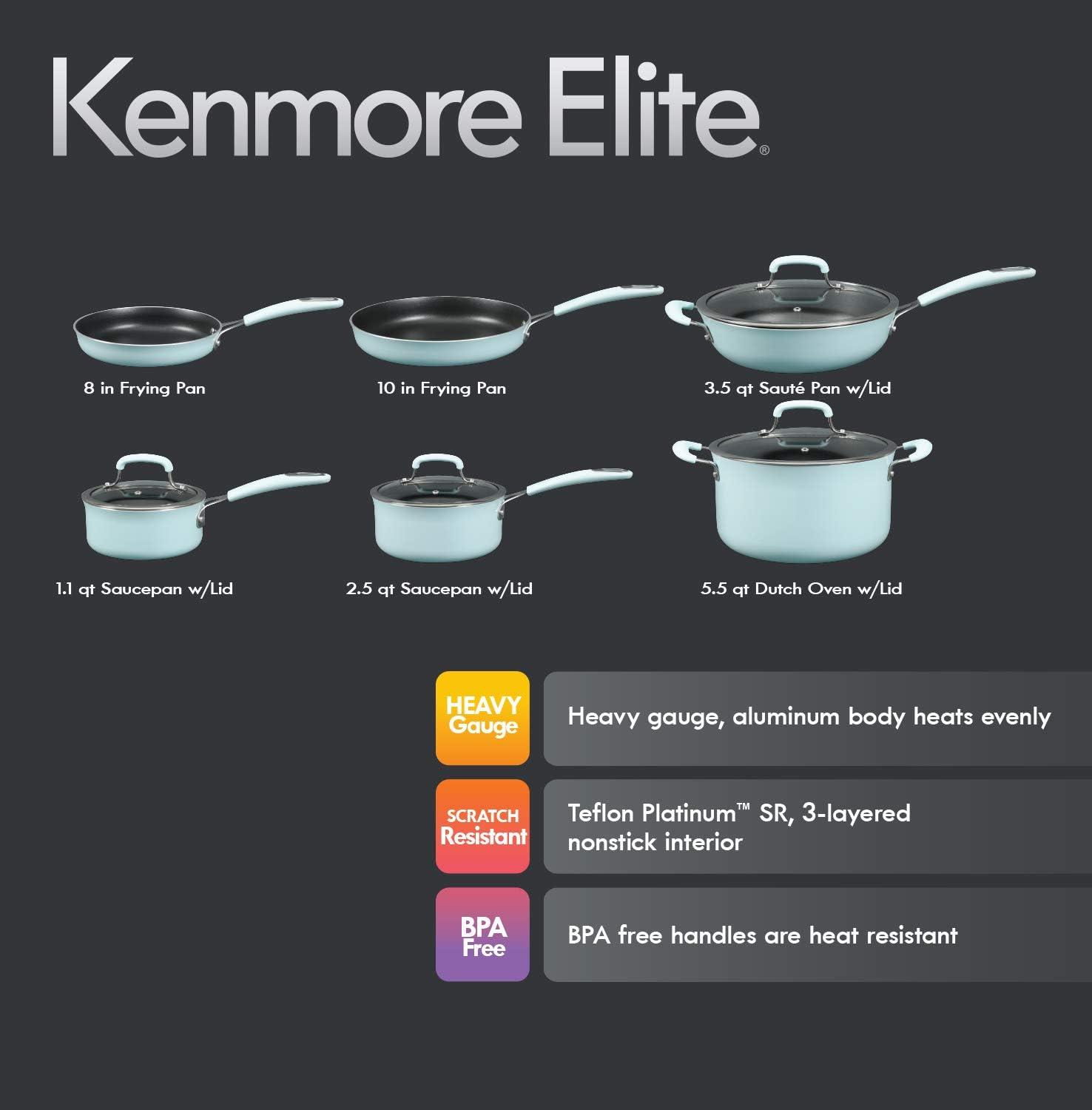 Kenmore Elite Glacier Blue Nonstick Aluminum 10-Piece Cookware Set