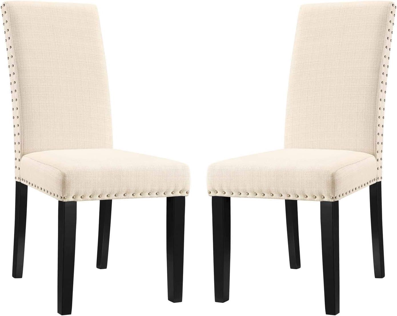 Elegant Beige Upholstered Parsons Dining Side Chair with Nailhead Trim