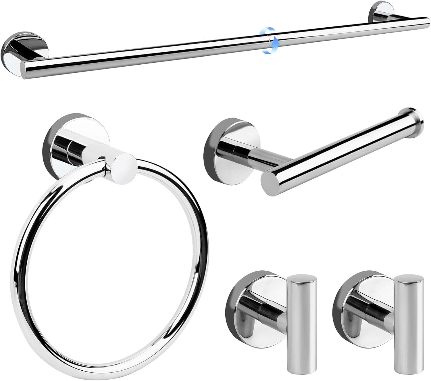 5-Piece Brushed Chrome Stainless Steel Bathroom Hardware Set