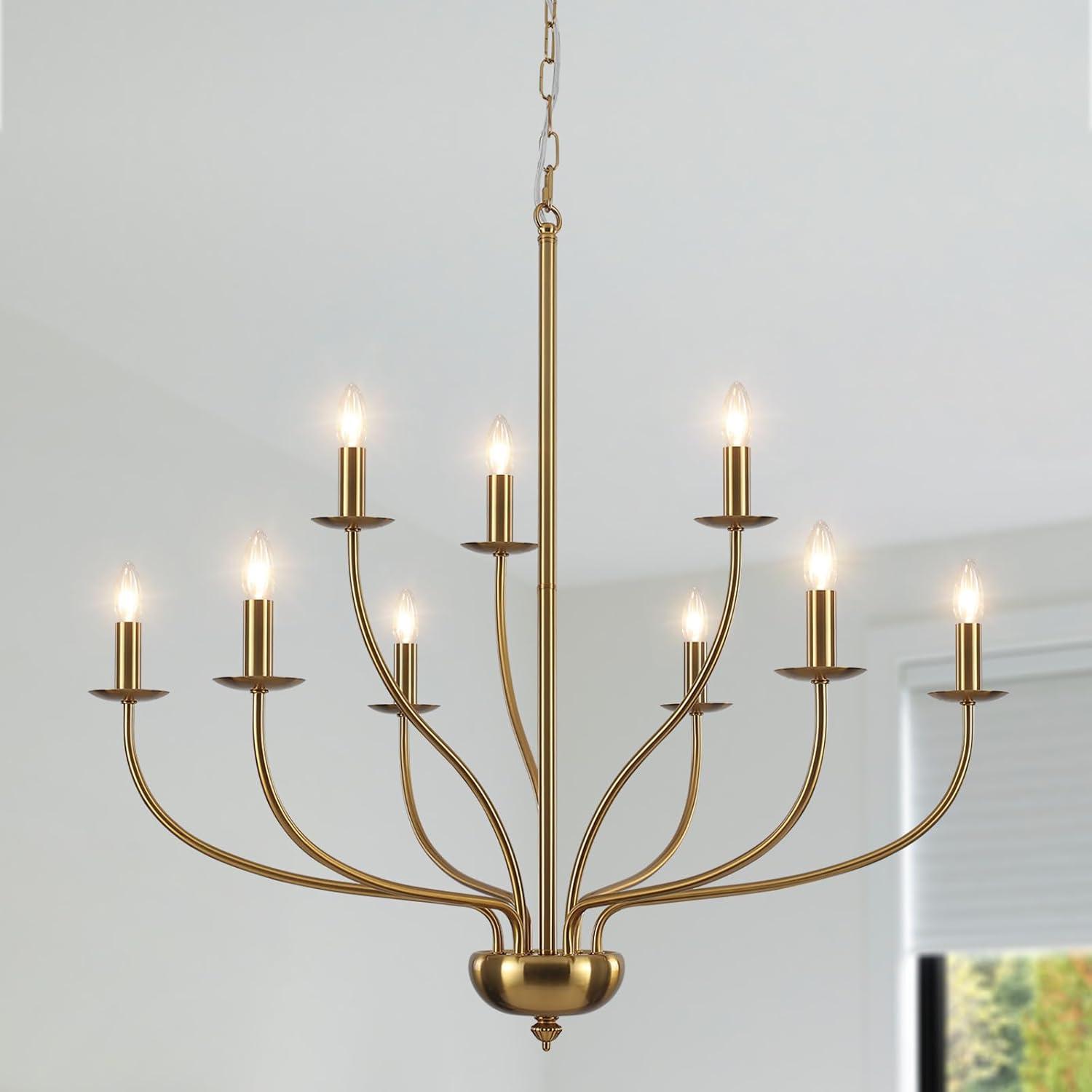 Gold 9-Light 2-Tier Candle Style Metal Chandelier