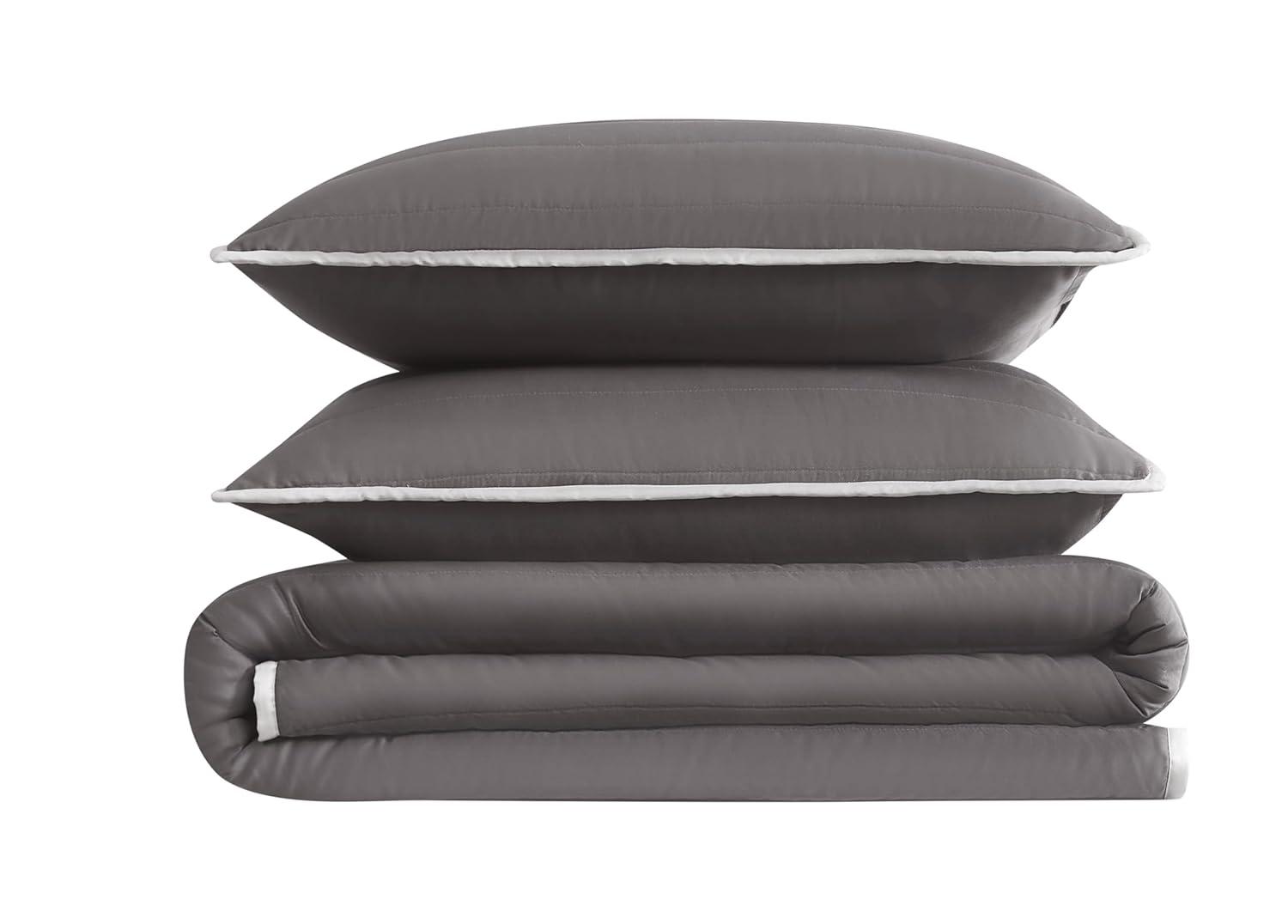 Christian Siriano 2pc Twin/Twin Extra Long Cotton Sateen Quilt Set Dark Gray