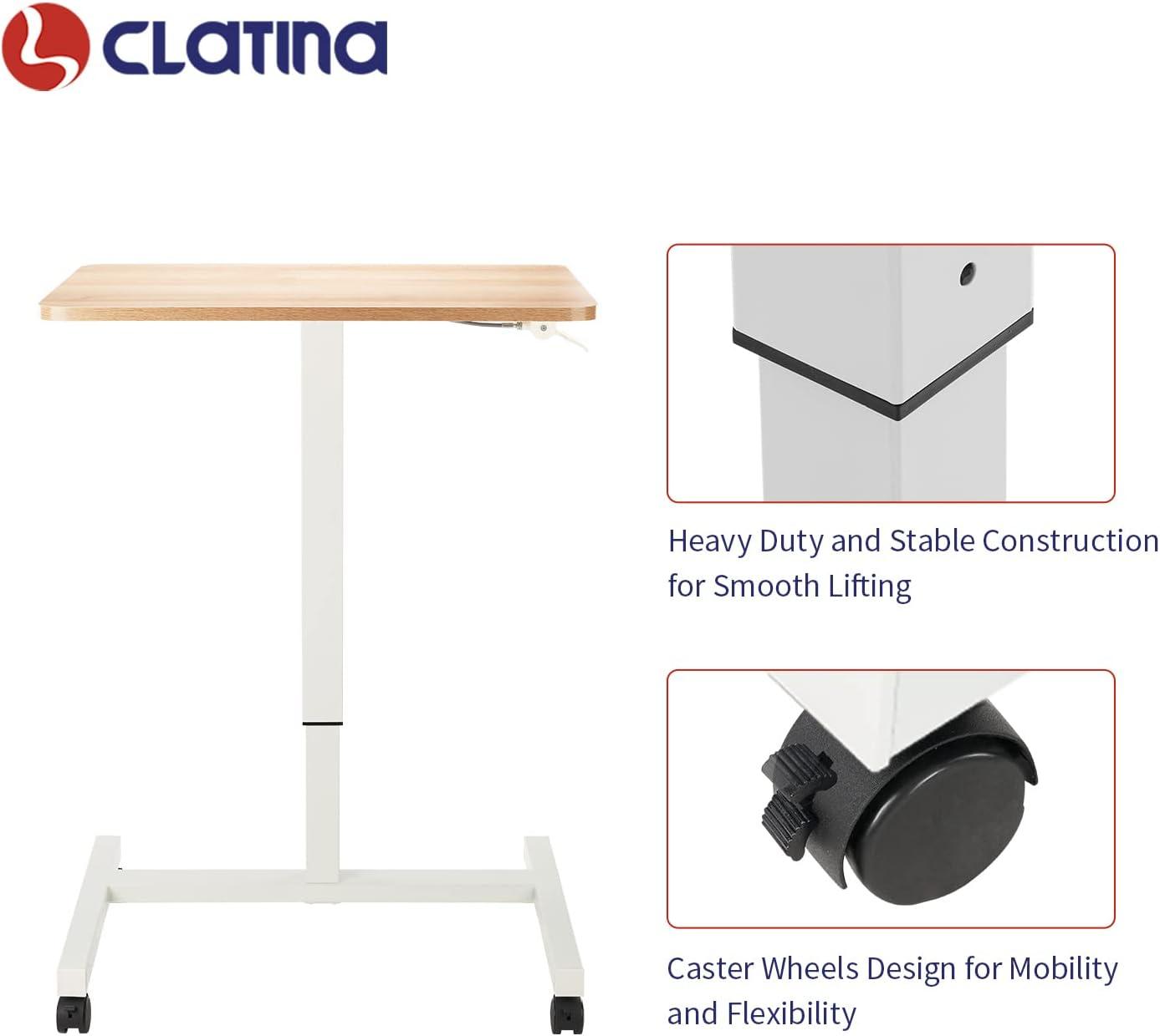 Clatina CLATINA Mobile Laptop Desk Pneumatic Sit to Stand Table Height Adjustable Rolling Cart