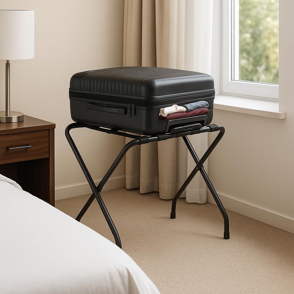 USTECH USTECH Luggage Rack-Double Tier, Assembled, Chrome, Storage Organizer, Pack of 1,