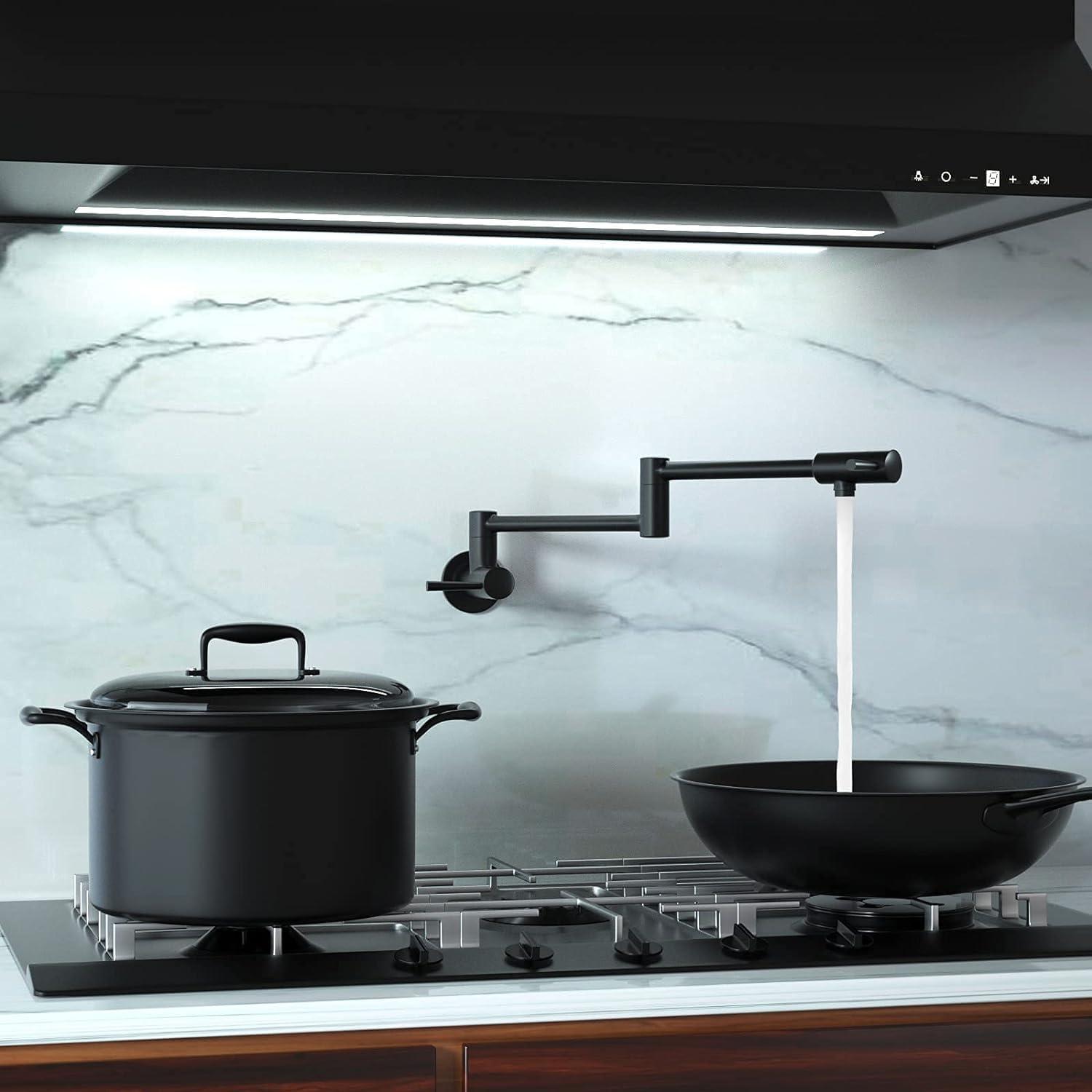 IMLEZON Pot Filler Faucet Stainless Steel Commercial Wall Mount Kitchen Sink Faucet Folding Stretchable with Single Hole Two Handles Black