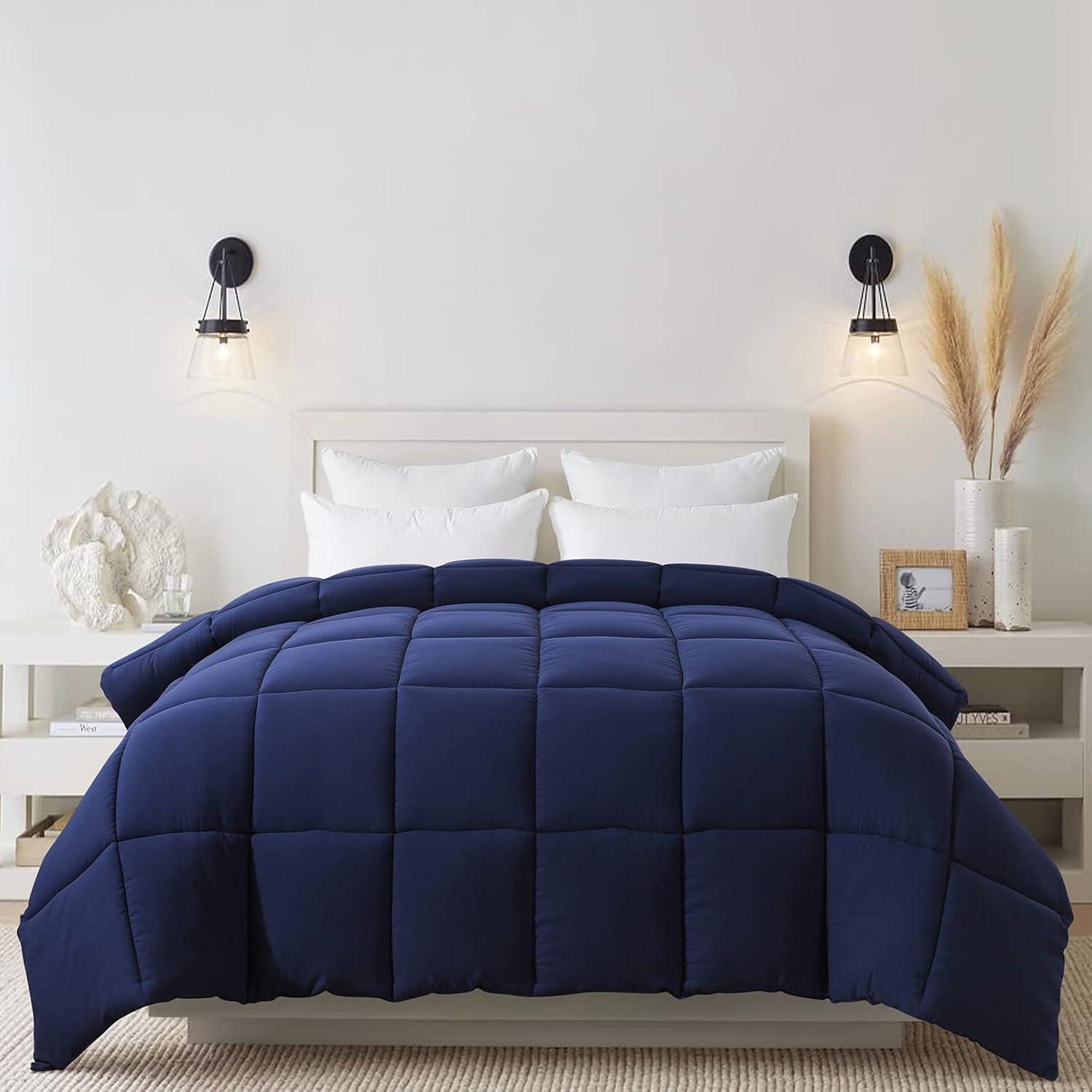 All Season Down Alternative Duvet Insert with Corner Tabs Hypoallergenic Ultra Soft 1 Piece Comforter - Twin , Navy Blue