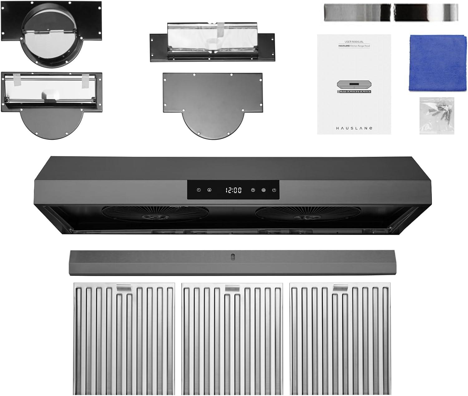 Hauslane Hauslane Range Hood 30 Inch - Under Cabinet Range Hood 30" Stainless Steel Kitchen Hood, Vent Hood 30 Inches, Stove Vent Hood for Kitchen, Vent Hoods 30 Inch with LED - Chef Series PS18 UC-PS18BSS-36