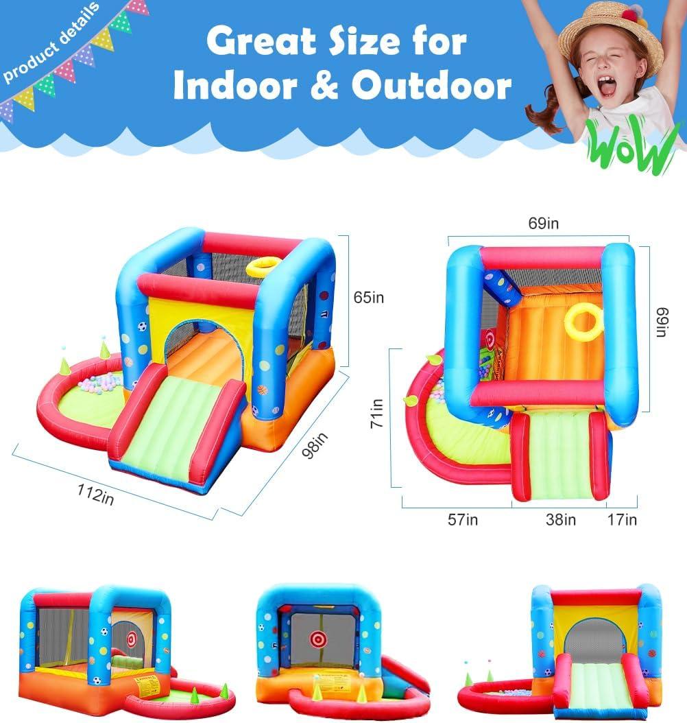 Colorful Inflatable Bounce House with Slide and Ball Pit
