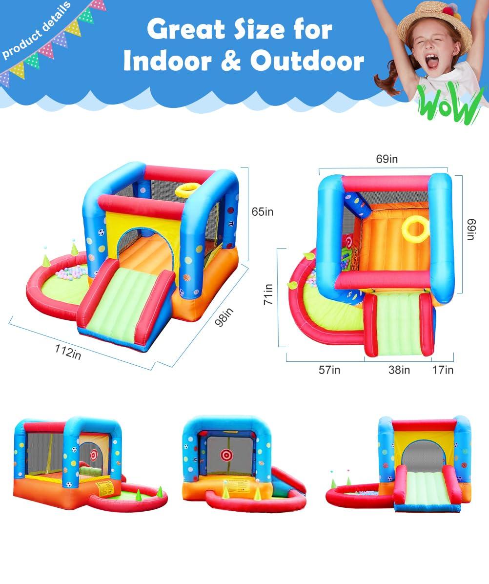 Colorful Inflatable Bounce House with Slide and Ball Pit