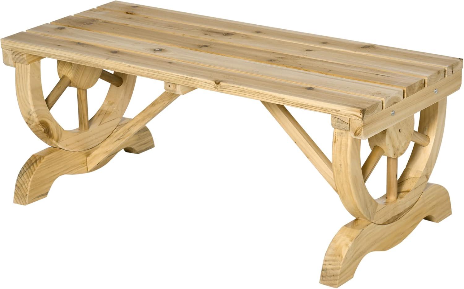 Outsunny 2-Person Wooden Garden Bench, Outdoor Wagon Wheel Porch Bench for Backyard Garden, Support 550 LBS, Rustic Country Style, Brown