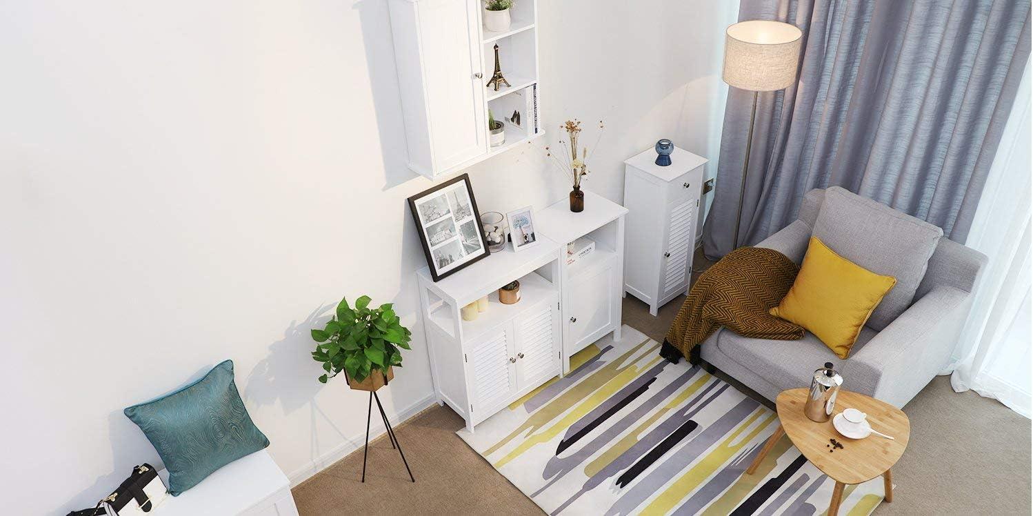 VASAGLE Bathroom Storage Cabinet, Small Slim Bathroom Floor Cabinet with Drawer and Shutter Door, for Living Room, Bedroom, 11.8 x 12.6 x 34.3 Inches, White UBBC43WT