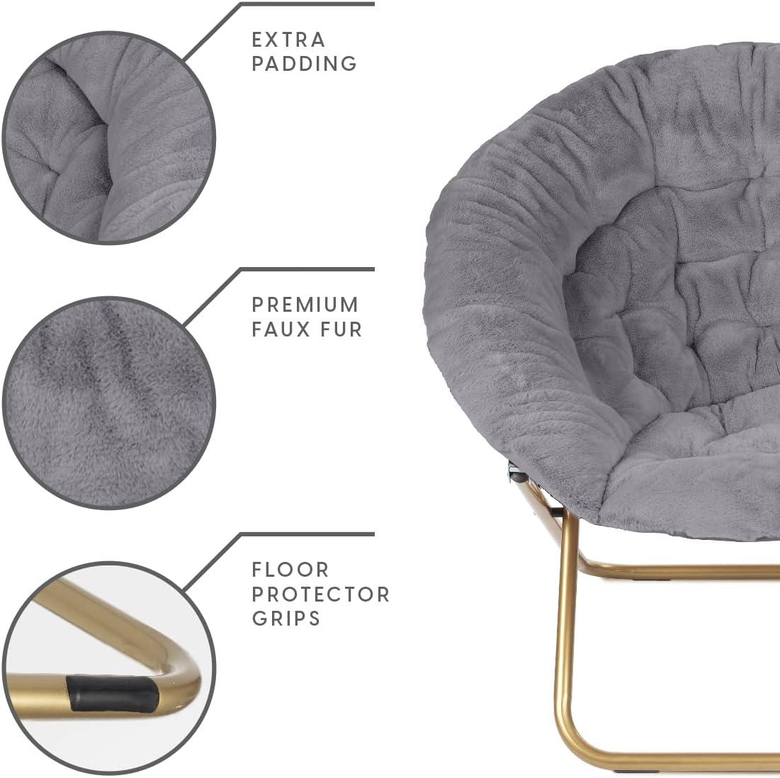 Gray Metal Papasan Accent Chair with Faux Fur Upholstery