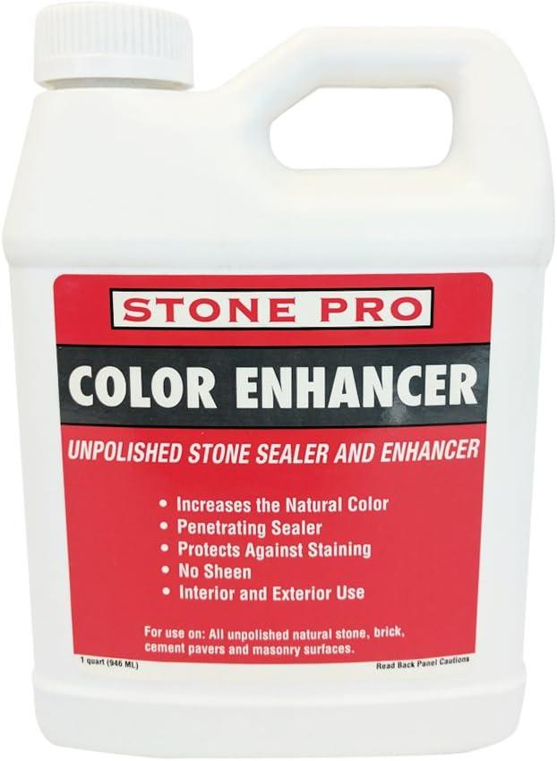 Stone Pro Color Enhancer, Penetrating Sealer For Unpolished Natural Stone, WET-LOOK on Travertine, Slate, Brick, Concrete & more (1 Quart – 32 Fl Oz)