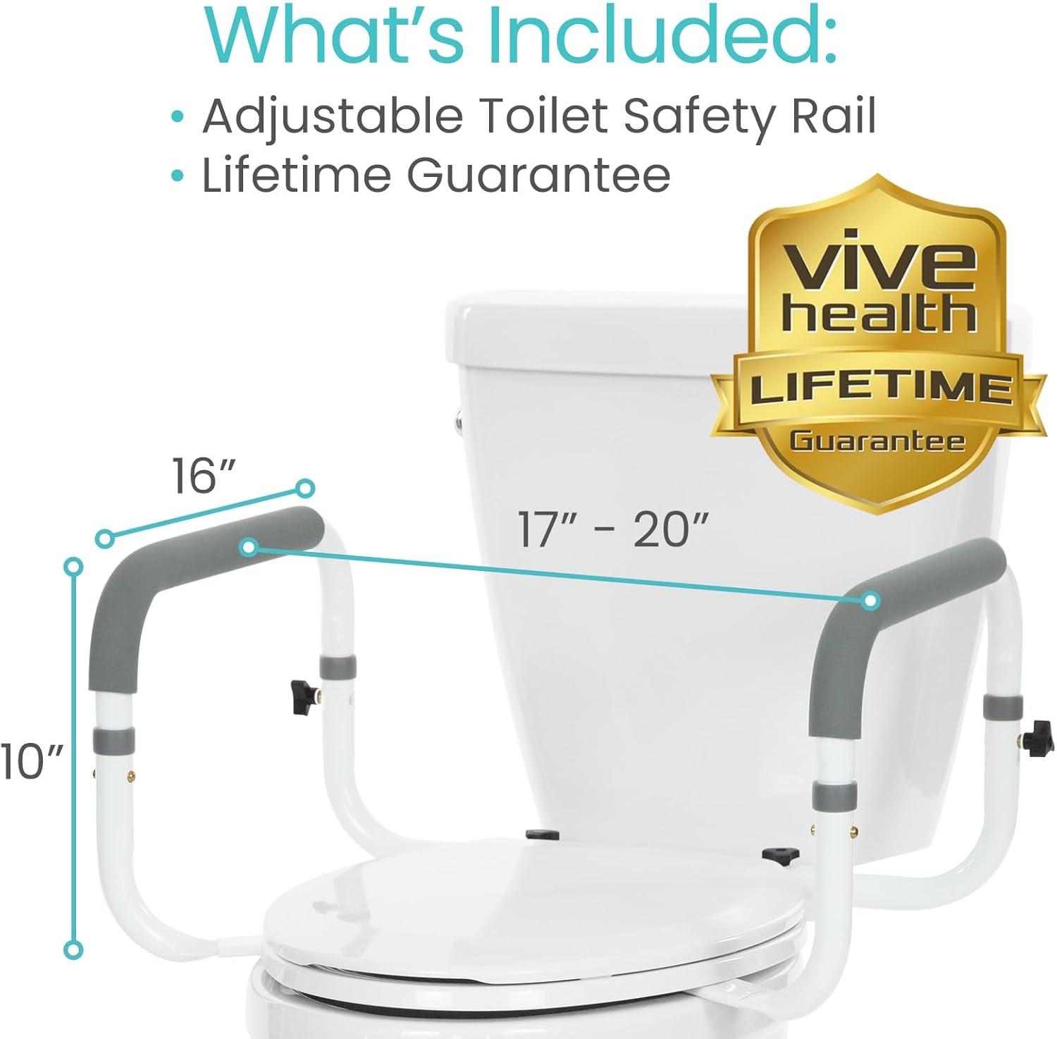 Vive Adjustable Compact Toilet Rail - Adjustable Grab Bar, Compact Support Frame with Handrail for Bathroom Toilet Seat, Weight Capacity 300lbs