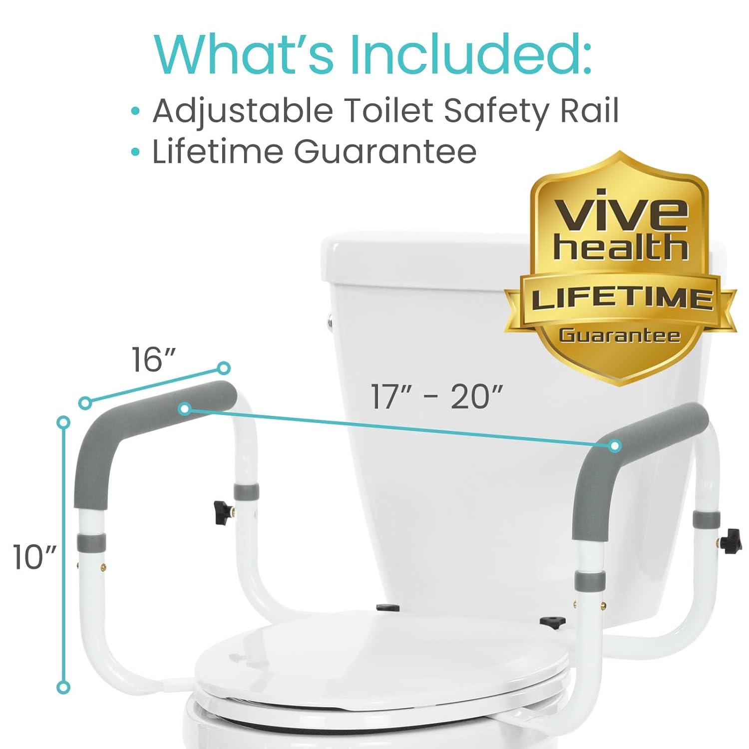 Vive Adjustable Compact Toilet Rail - Adjustable Grab Bar, Compact Support Frame with Handrail for Bathroom Toilet Seat, Weight Capacity 300lbs