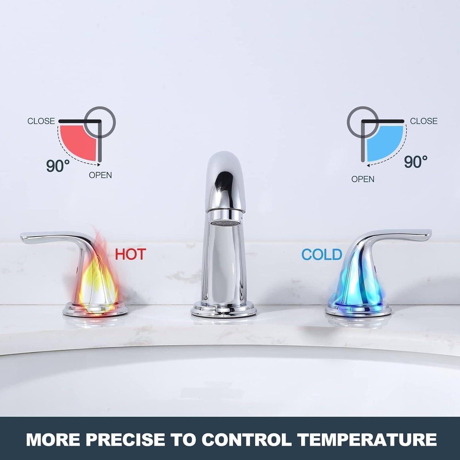 Aleasha Widespread Bathroom Sink Faucet, 3 Hole Faucet With Pop-Up Drain