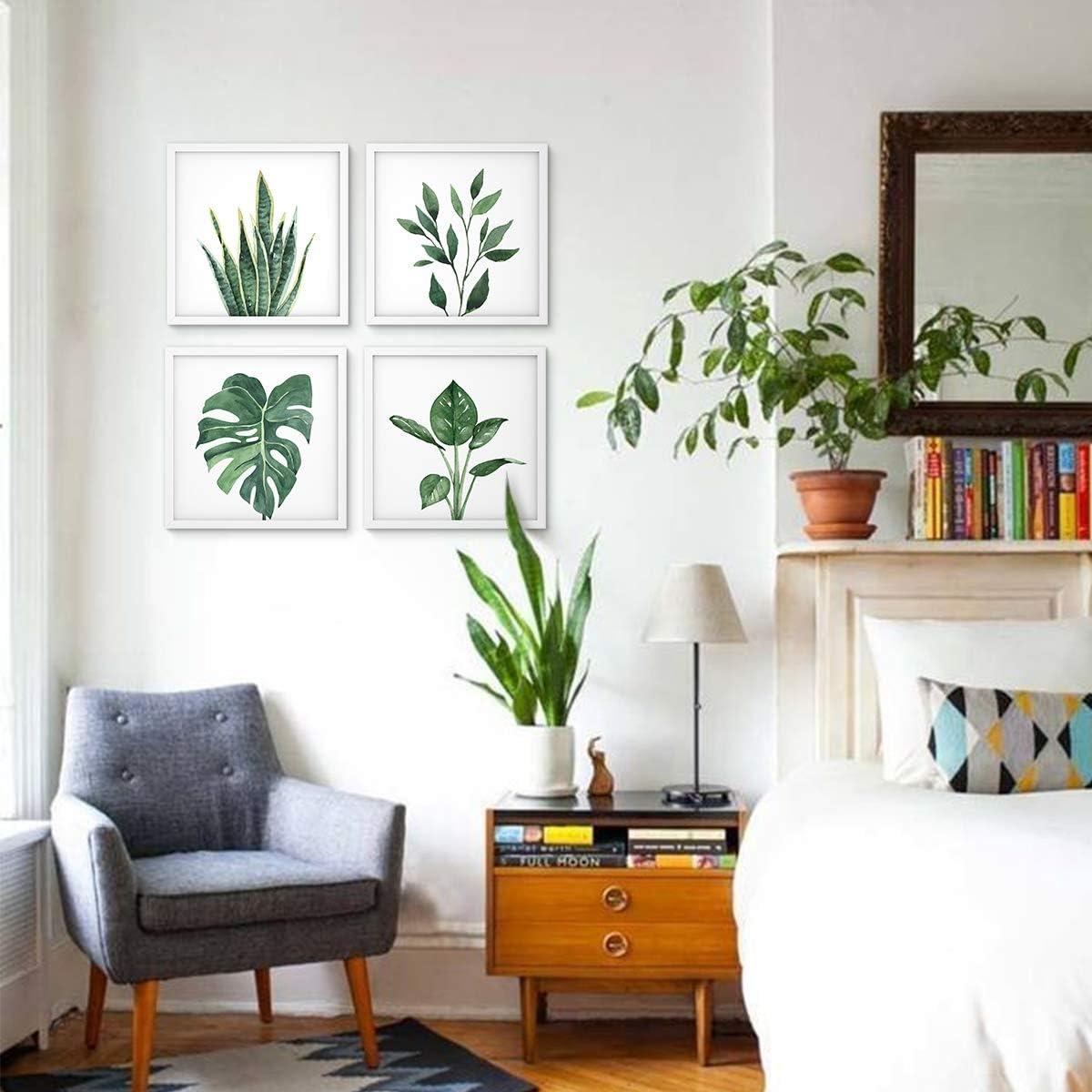 ArtbyHannah Canvas Wall Art Prints, Unframed Botanical Pictures Wall Decor, Sage Green Leaf Plant Poster for Bedroom Decorations & Gift (10x10 Inch, 4 Pack)