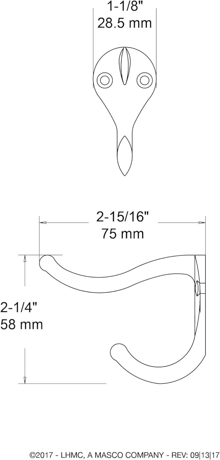 Matte Nickel Double Wall Hook for Coats and Hats