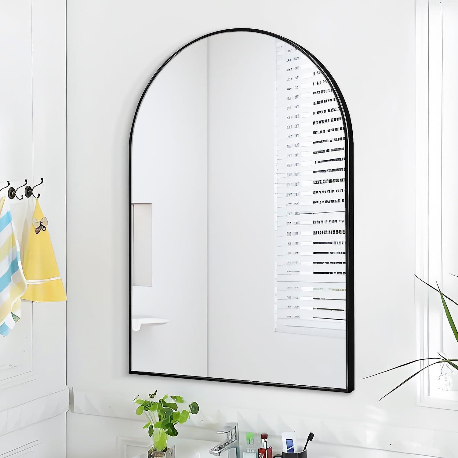Luxhomez 36" x 24" Arch Wall Mirror for Vanity/ Bathroom, Metal Bathroom Mirror with Waterproof Aluminum Alloy Frame, Gold