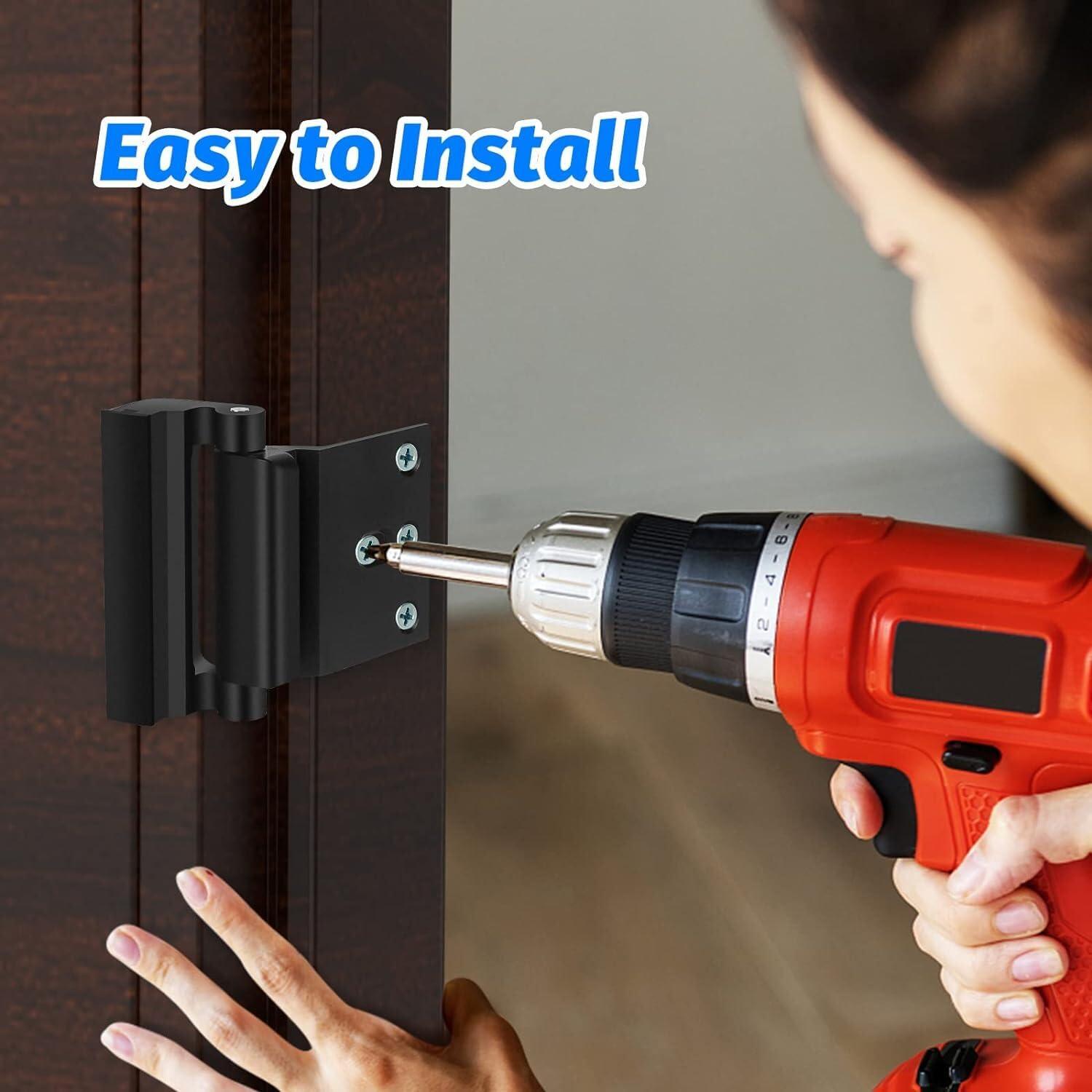 childproof Lock, Includes 8 Screws for Installing a 3” Steel Stop Rated to Withstand 800lbs on Inward Opening entrances, Reinforce Door Security, Black