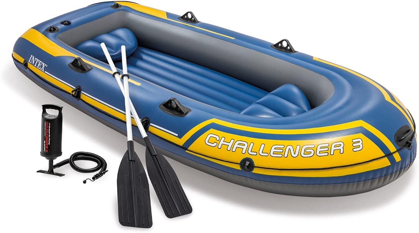 INTEX 68370EP Challenger 3 Inflatable Boat Set: Includes Deluxe 48in Boat Oars and Pump – Triple Air Chambers – 3-Person – 660lb Weight Capacity