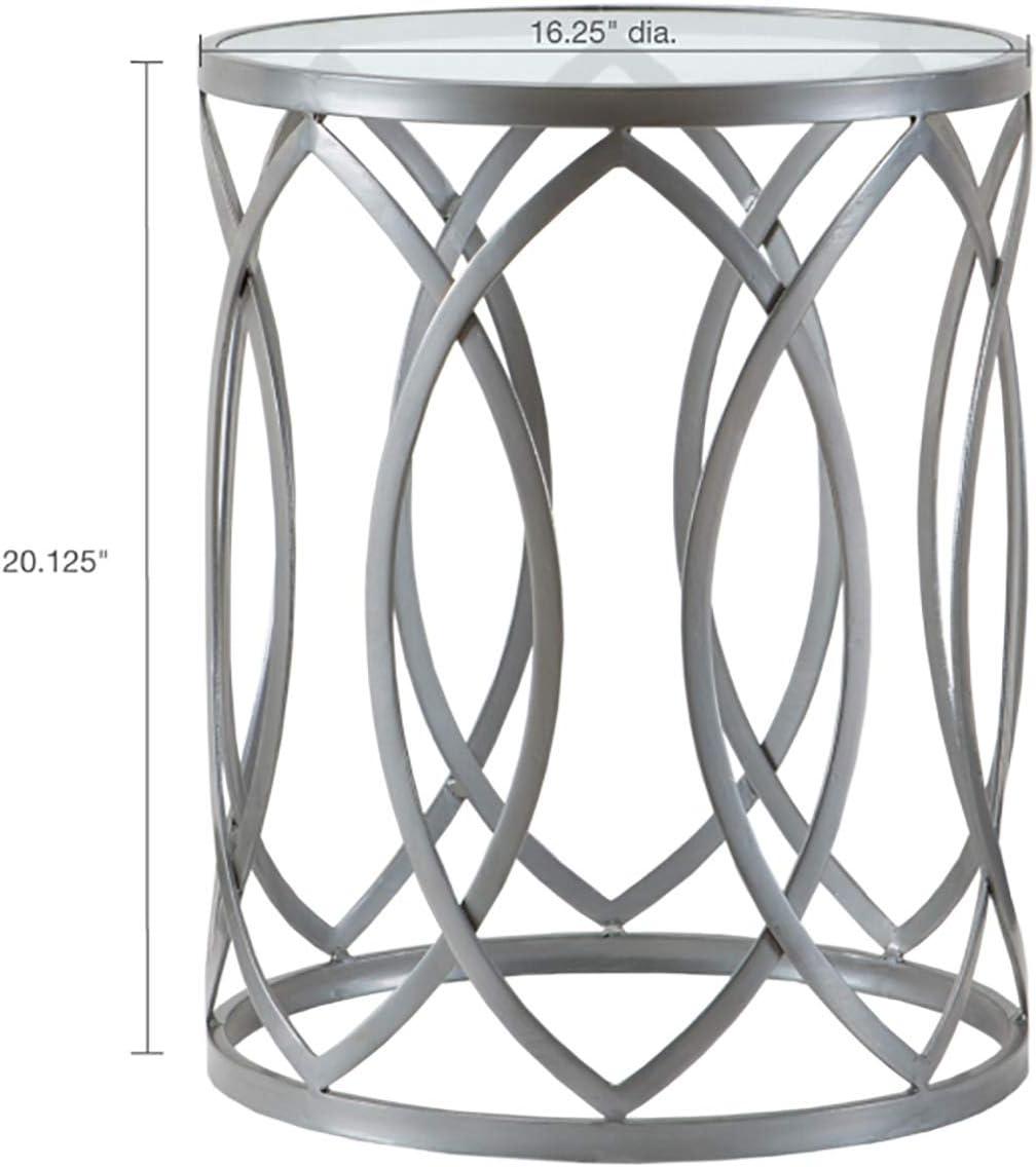 Gaige Metal Eyelet Accent Table - Pewter: Modern Round End, Tempered Glass Top, No Assembly Required