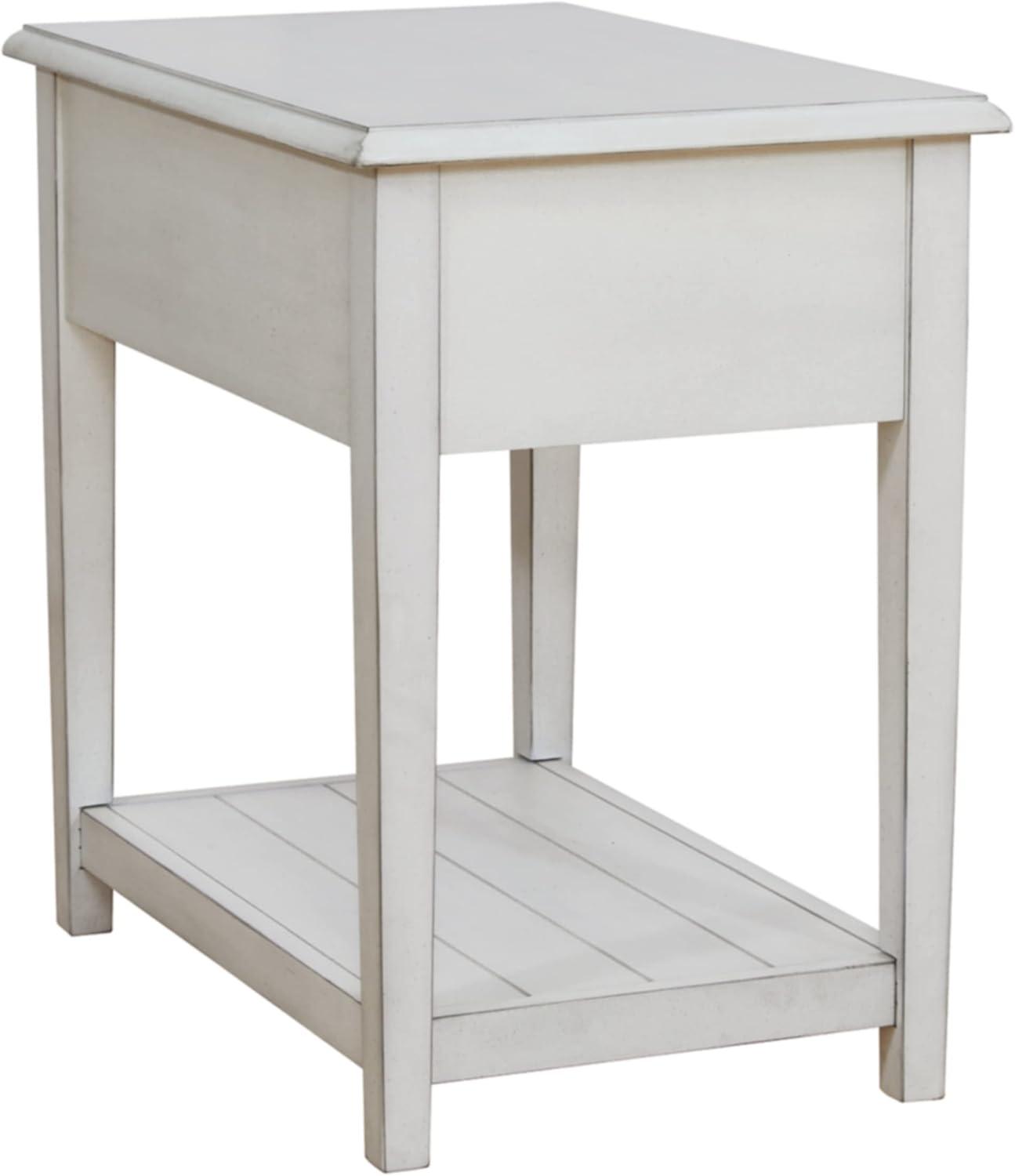 White Rectangular Wood End Table with Storage Drawer