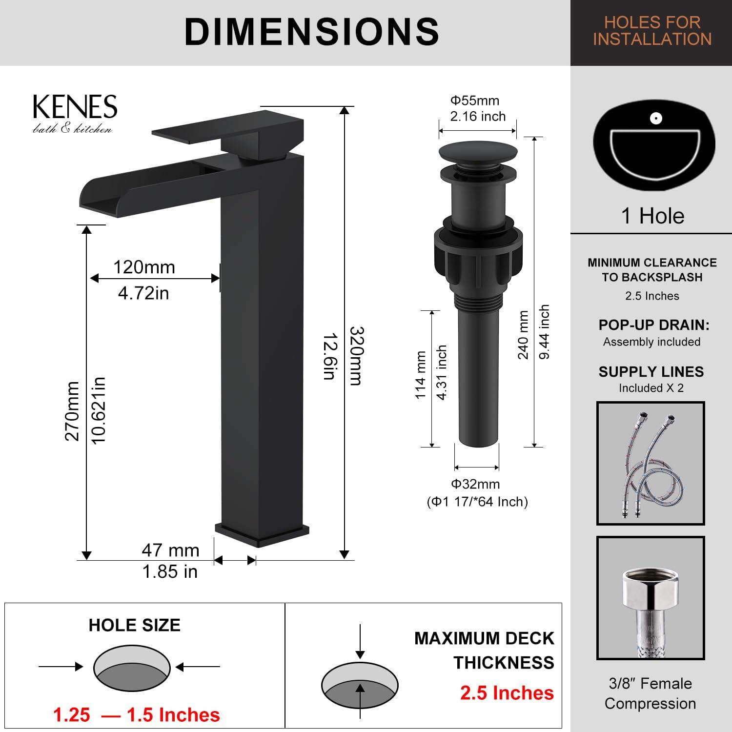 Matte Black Stainless Steel Tall Waterfall Bathroom Faucet