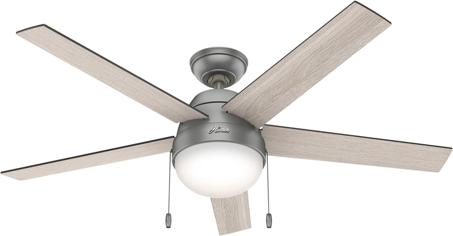 Anslee 52" Matte Silver Low Profile Ceiling Fan with LED Light