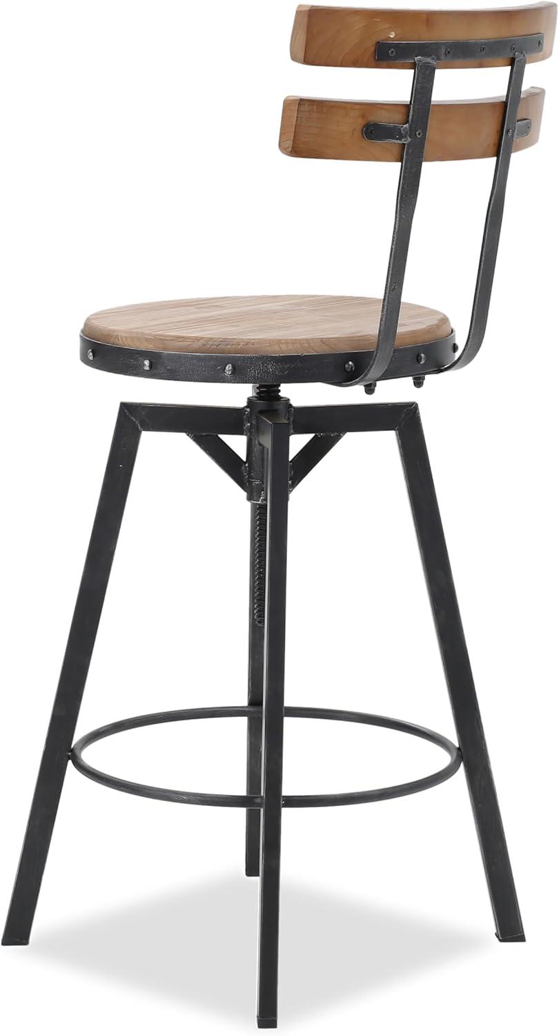 Adjustable Black Firwood and Metal Barstool with Backrest