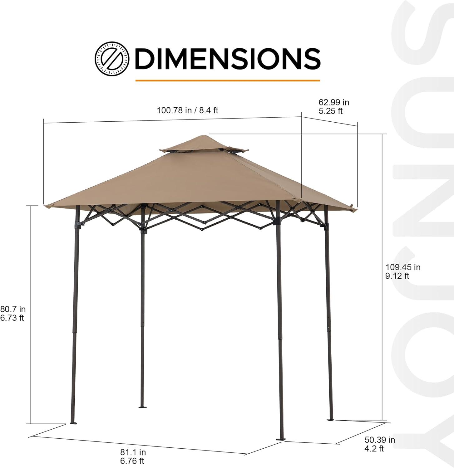 Sunjoy SUNJOY 8' x 5'  Pop up Grill Gazebo Double Tiered Outdoor Gazebo Standing-Height Canopy with Magnetic LED Light, Adjustable Ceiling Height, for BBQ,Picnics, Outdoor Events