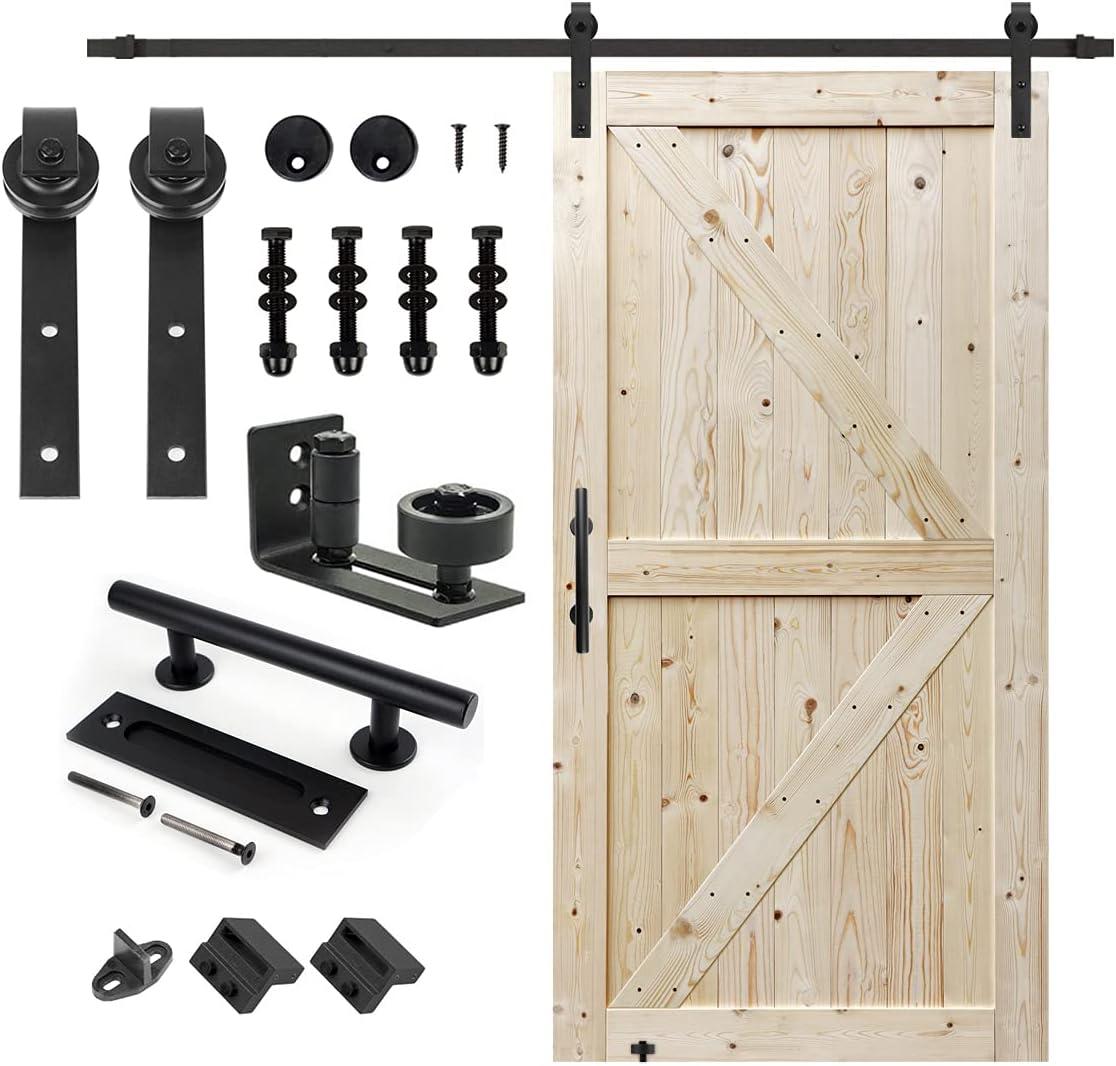 S&Z TOPHAND Unfinished British Brace Knotty Barn Door with Sliding Door Hardware Kit/Solid Wood/Sliding Door/Double Surfaces/A Simple Assembly is Required & Reviews | Wayfair