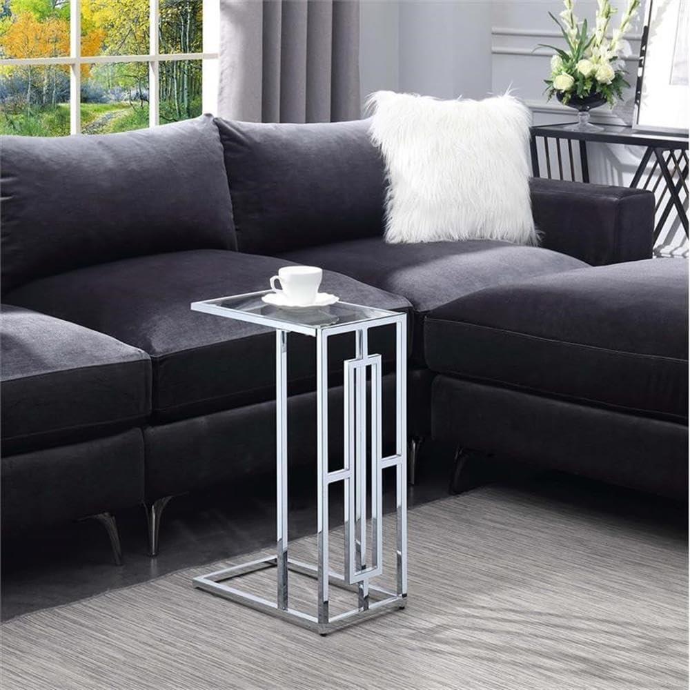 Chic Town Square Chrome & Glass C-Shape End Table