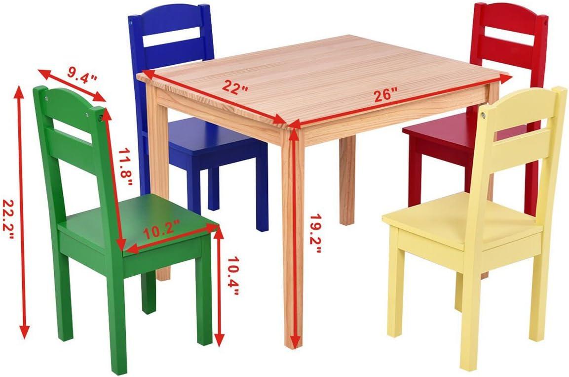 Kids Table and Chair Set, 5 Piece Wood Activity Table & Chairs for Children Arts Crafts, Homework, Snack Time, Preschool Furniture, Gift for Boys Girls, Toddler Table and Chair Set, Multicolor