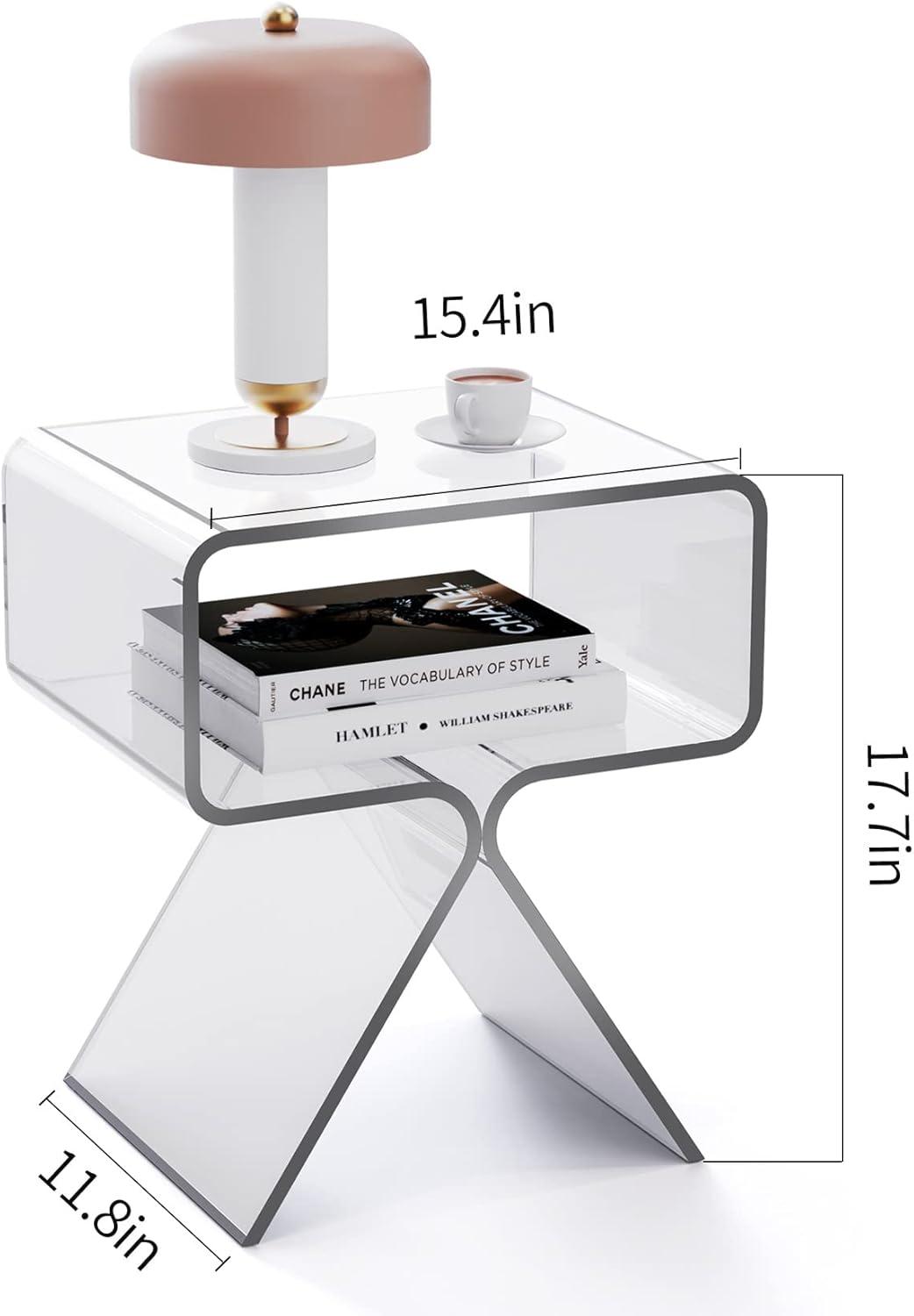 Clear Acrylic Modern Minimalist Nightstand Side Table