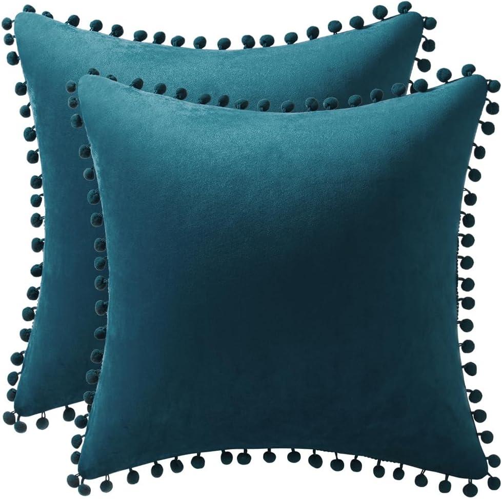Deconovo Deconovo Pom-poms Velvet Reversible Pillow Cover (Set of 2)