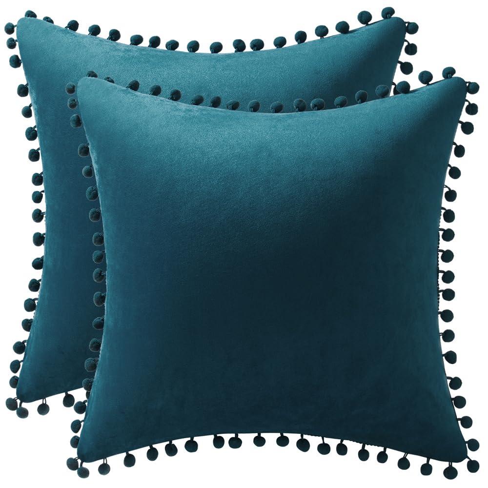 Deconovo Deconovo Pom-poms Velvet Reversible Pillow Cover (Set of 2)