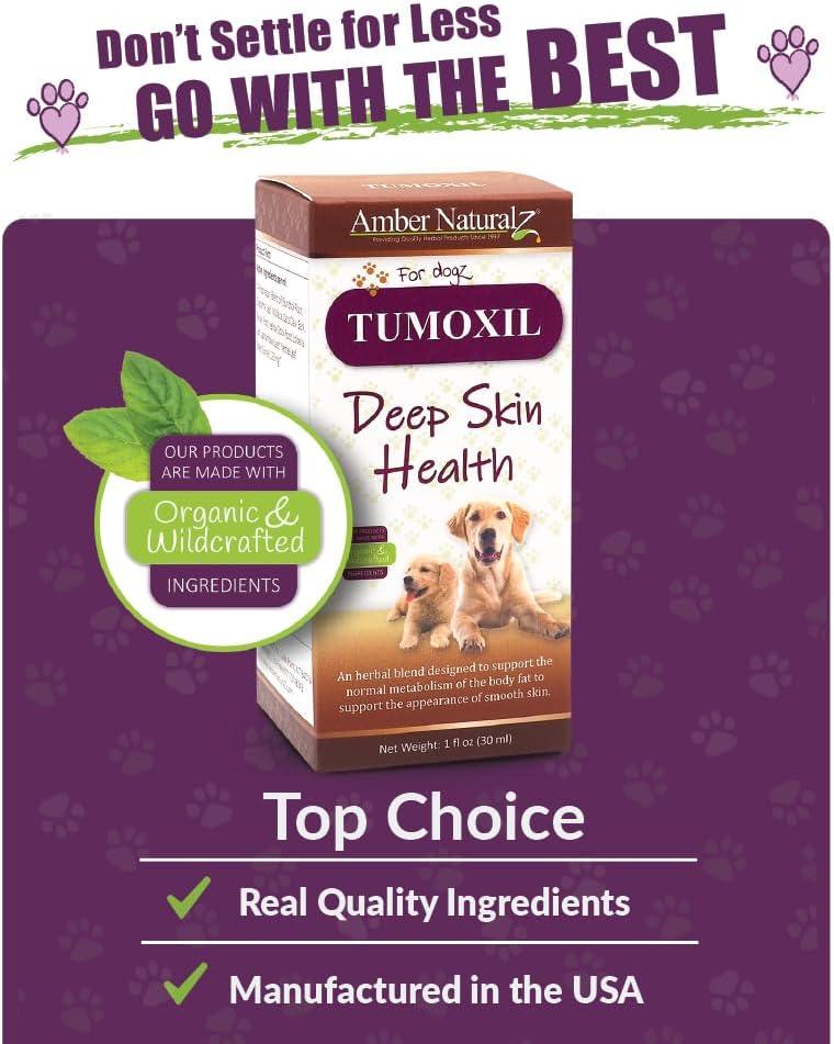 Amber NaturalZ Tumoxil Deep Skin Health Herbal Supplement for Dogs and Puppies | Canine Supplement for Skin and Metabolism Support | 1 Fluid Ounce Glass Bottle | Manufactured In the USA