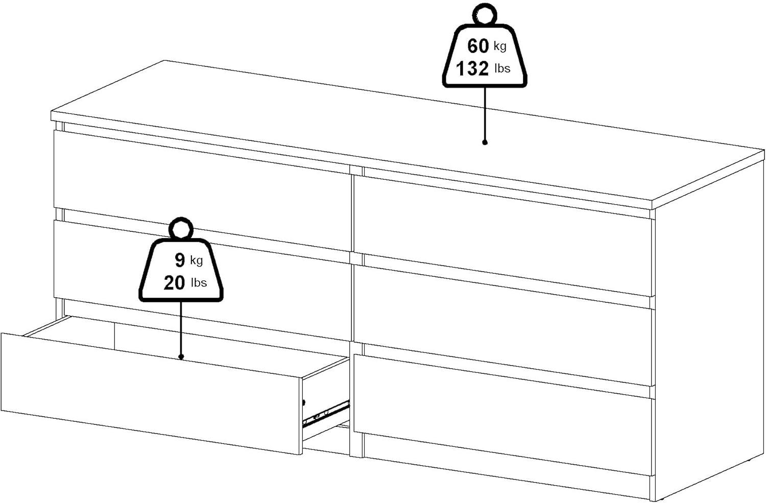 Tvilum,Scottsdale 6 Drawer Double Dresser, Black Matte