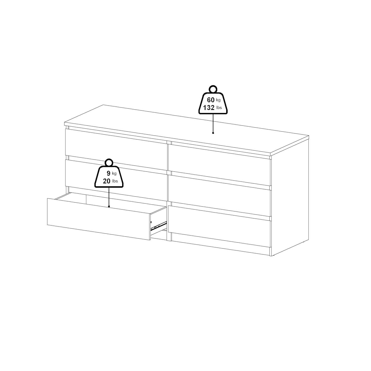 Tvilum Scottsdale 6 Drawer Double Dresser for Adults, White Woodgrain