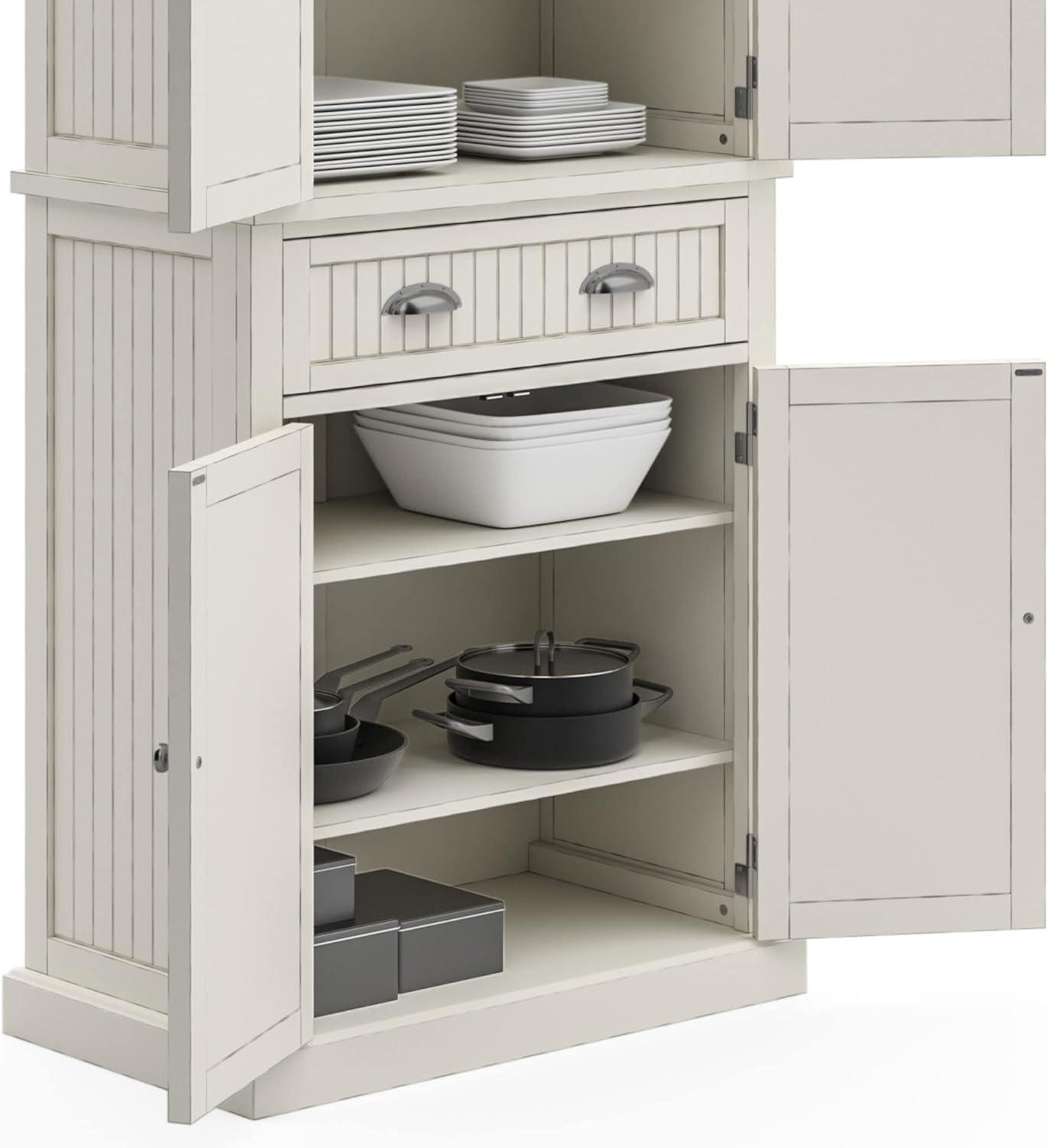 Nantucket Distressed White Wood Kitchen Pantry