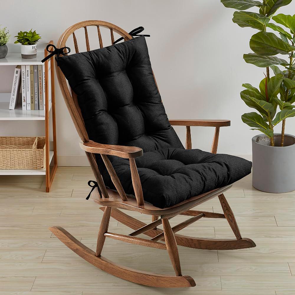 Hong and Arts Inc. Marina Decoration Rocking Chair Cushion Thick Tufted High-Backed Pads Nonslip Back Seat 2 Piece Set of Upper and Lower with Ties